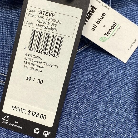Mavi Men's Steve Athletic Fit Jeans – Size 34x30 – Blue Tapered Leg - Picture 2 of 10